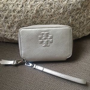 Tory Burch silver wristlet